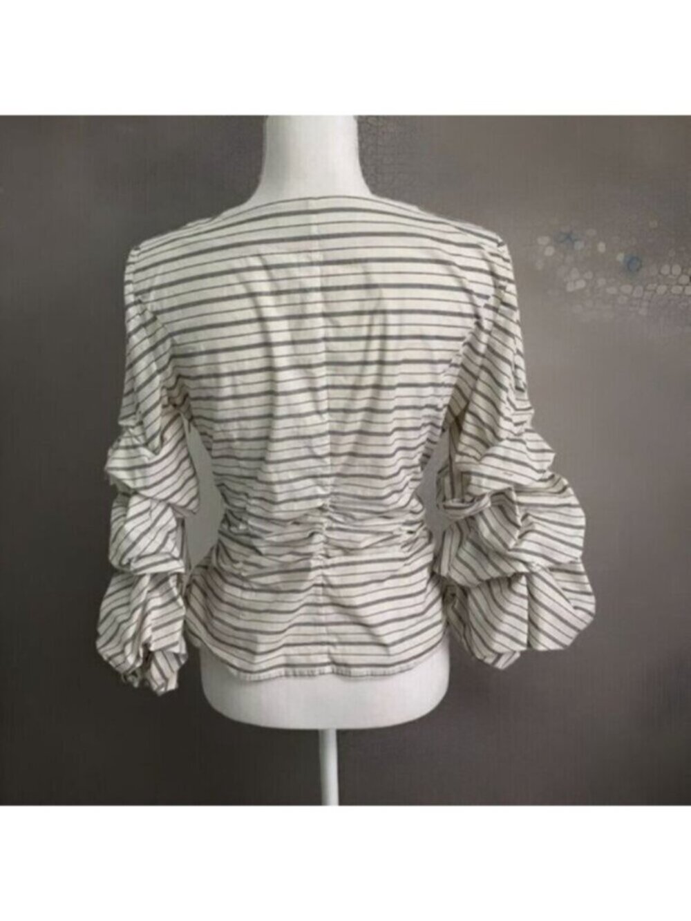 White House Black Market Stripe Wrap Blouse Size 6 Ruffle Sleeve Tie Front Top - Picture 5 of 12